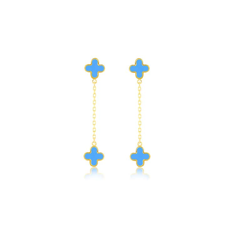 Dainty Blue Gold Clover Earrings | By Angeline Australia
