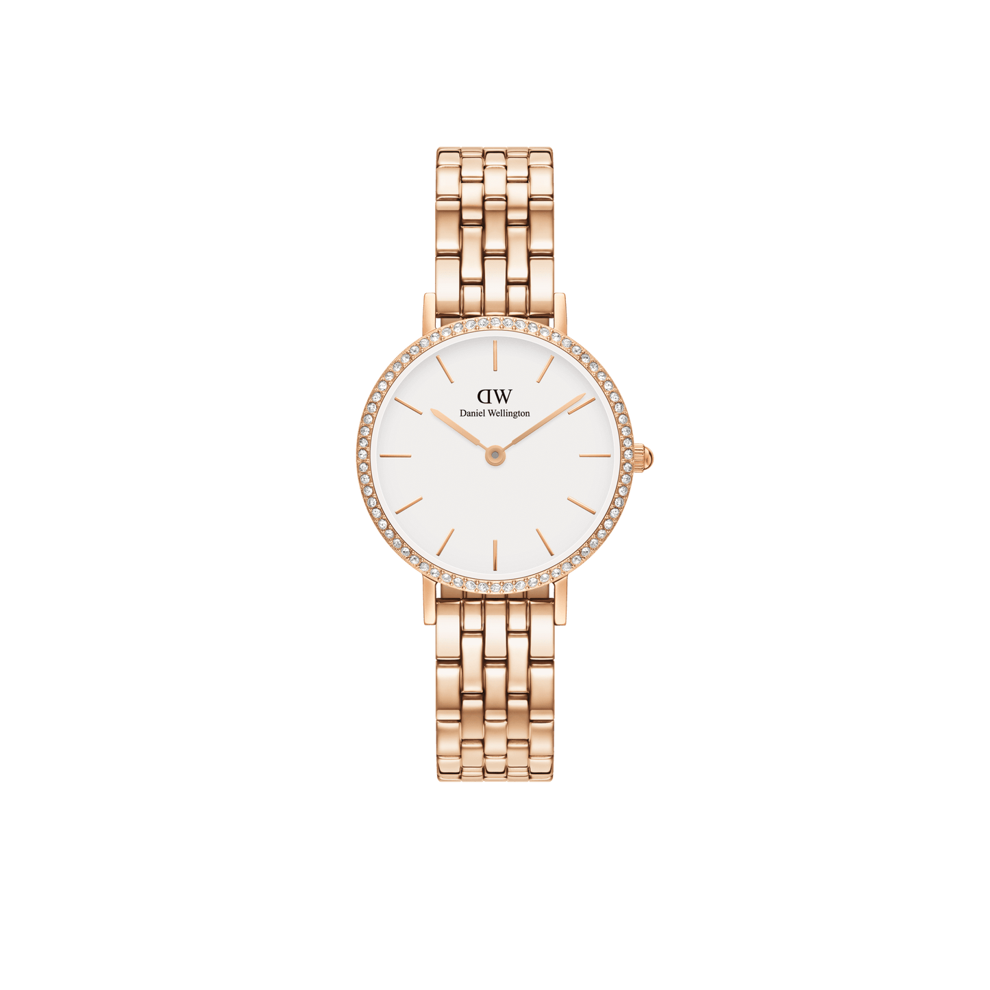Daniel Wellington Petite 28 Bezel 5-Link White & Rose Gold Watch