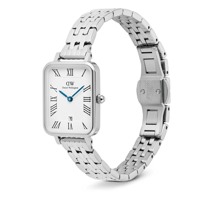 Daniel Wellington Quadro Roman Numerals Date 5-link Silver