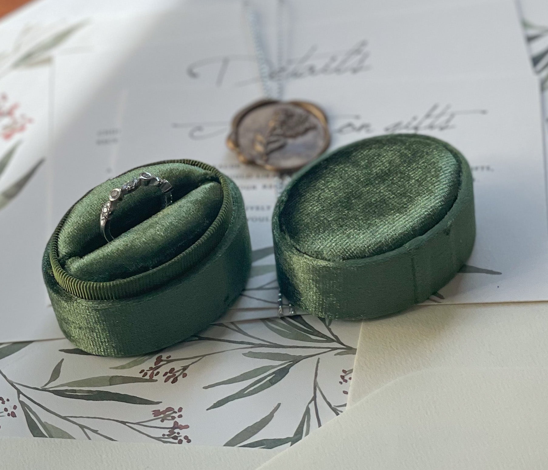 fern green enagement ring box