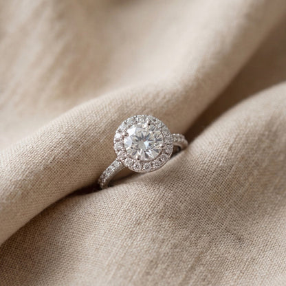 diamond halo engagement ring round center stone