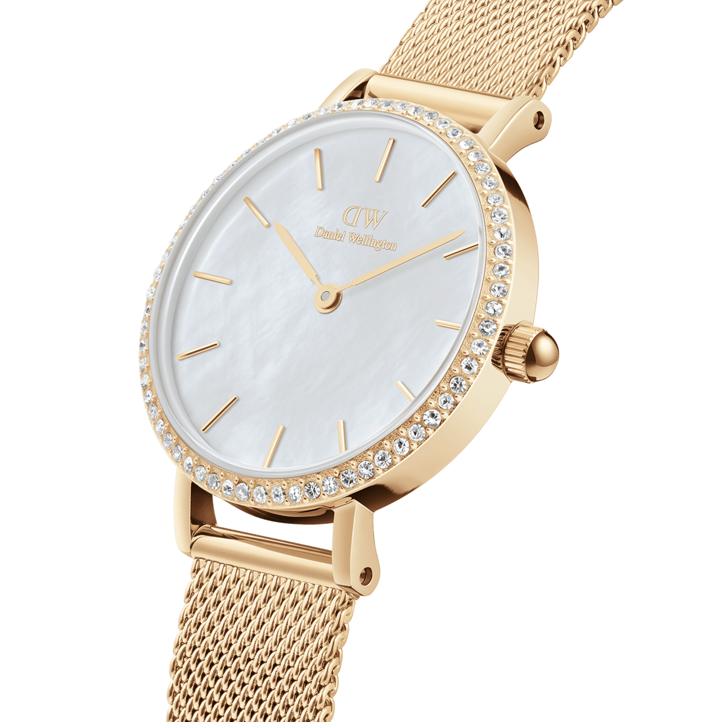Daniel Wellington Petite 28 Bezel Mesh White Mother of Pearl Gold Watch