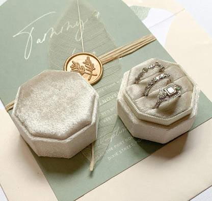 TRIPLE Ring Box Octagon Wedding Ring Box Wedding Ceremony, Ring Bearer Box, Velvet Gift Jewellery Box Velvet Ring Box  Ring Box