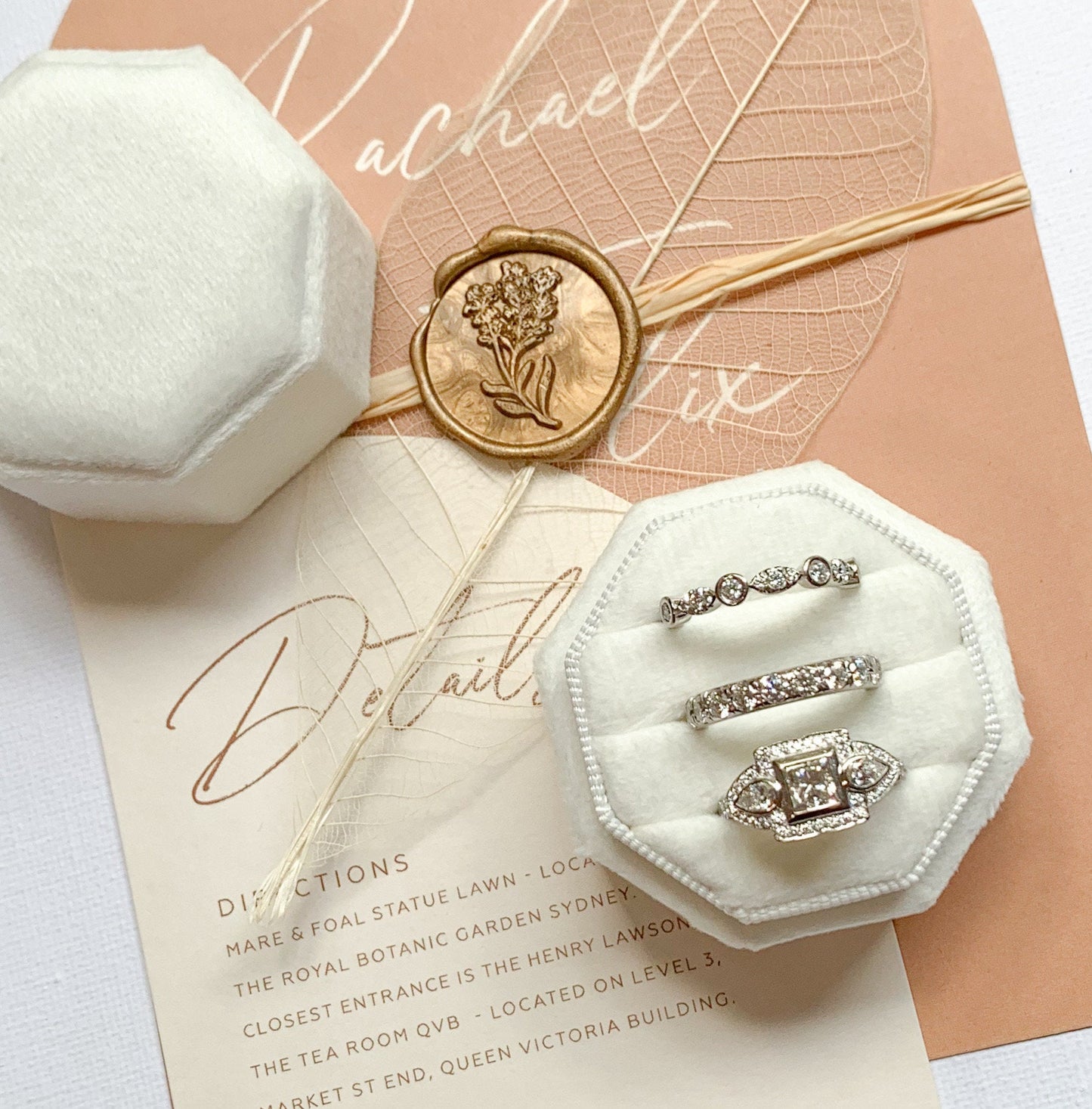 TRIPLE Ring Box Octagon Wedding Ring Box Wedding Ceremony, Ring Bearer Box, Velvet Gift Jewellery Box Velvet Ring Box  Ring Box