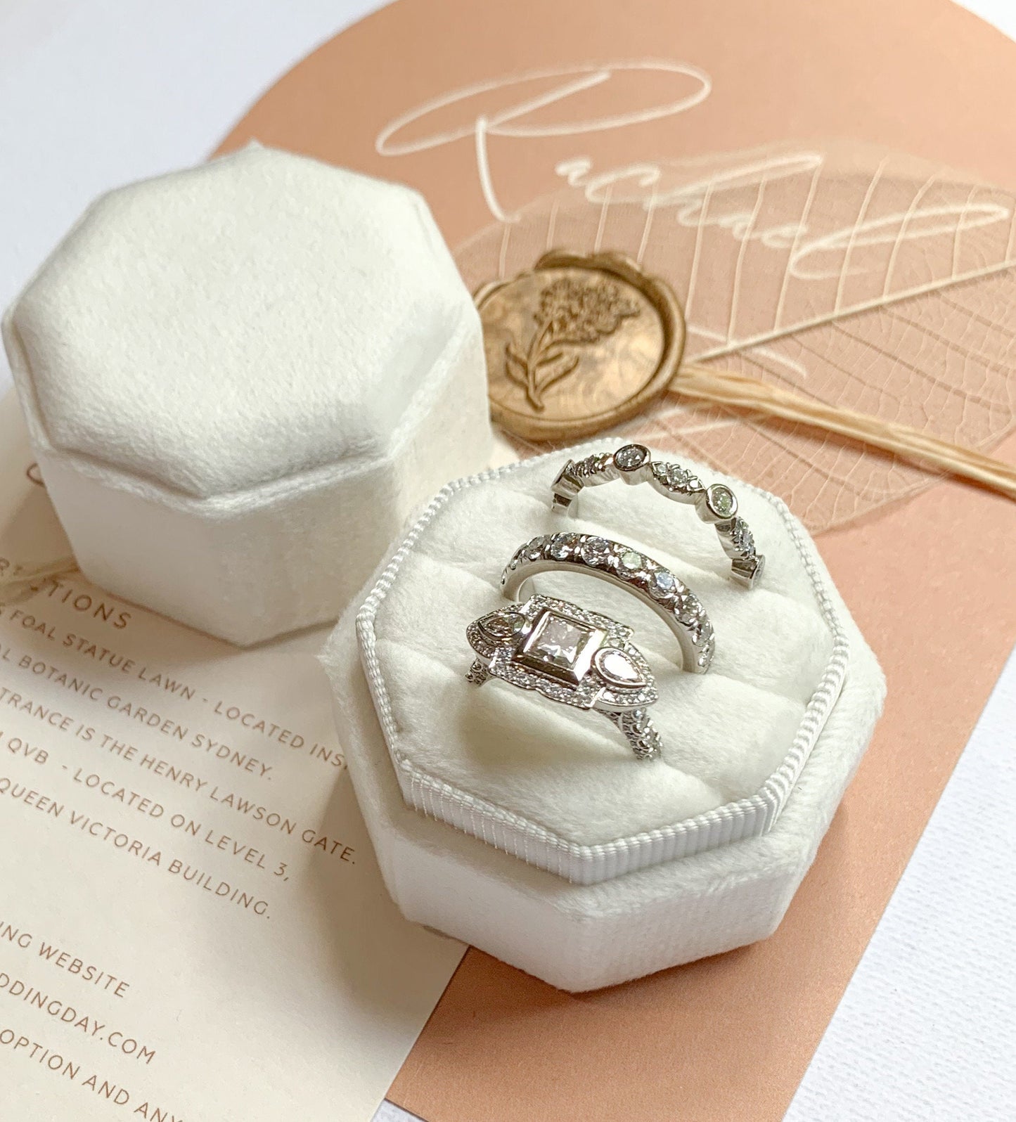 TRIPLE Ring Box Octagon Wedding Ring Box Wedding Ceremony, Ring Bearer Box, Velvet Gift Jewellery Box Velvet Ring Box  Ring Box