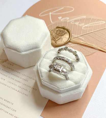 TRIPLE Ring Box Octagon Wedding Ring Box Wedding Ceremony, Ring Bearer Box, Velvet Gift Jewellery Box Velvet Ring Box  Ring Box