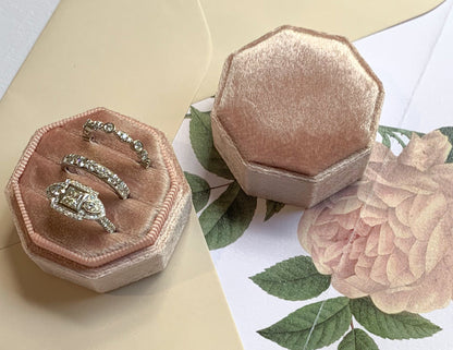 TRIPLE Ring Box Octagon Wedding Ring Box Wedding Ceremony, Ring Bearer Box, Velvet Gift Jewellery Box Velvet Ring Box  Ring Box
