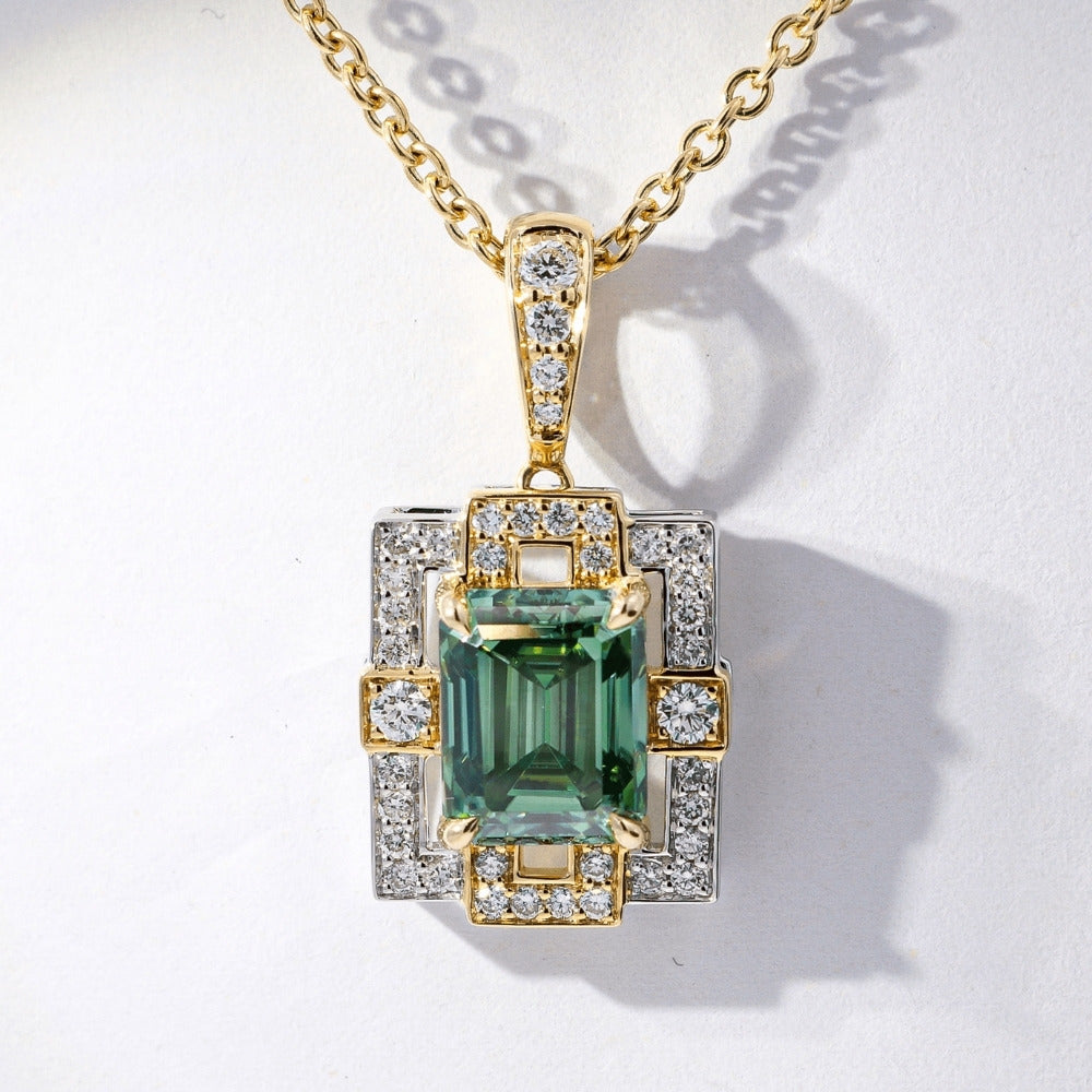 lab grown diamond green mossiante pendant
