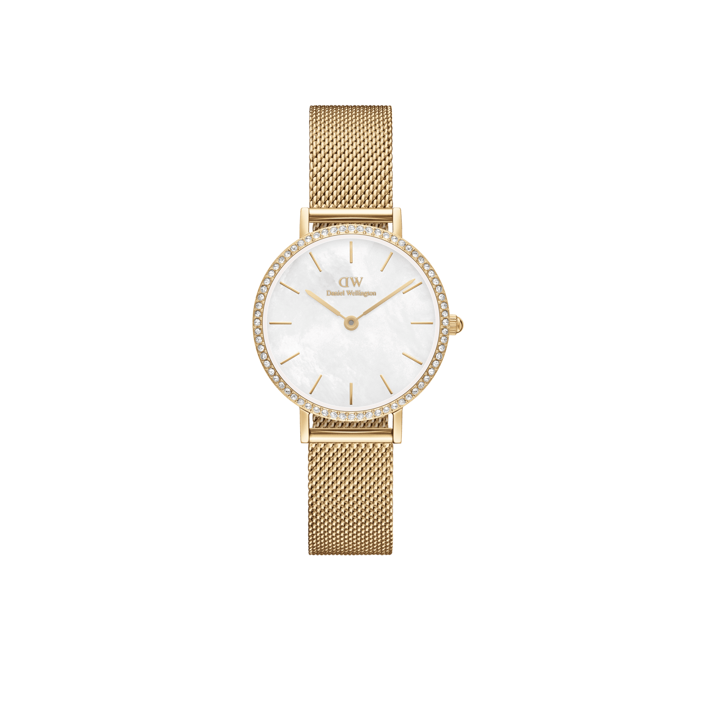 Daniel Wellington Petite 28 Bezel Mesh White Mother of Pearl Gold Watch
