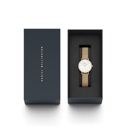 Daniel Wellington Petite 28 Bezel Mesh White Mother of Pearl Gold Watch