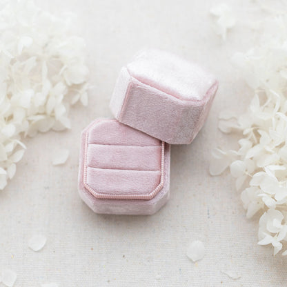 Pink Velvet Double Wedding Ring Box | By Angeline Australia 
