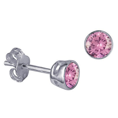 925 Sterling Silver Birthstone Stud Earrings BEZEL SET