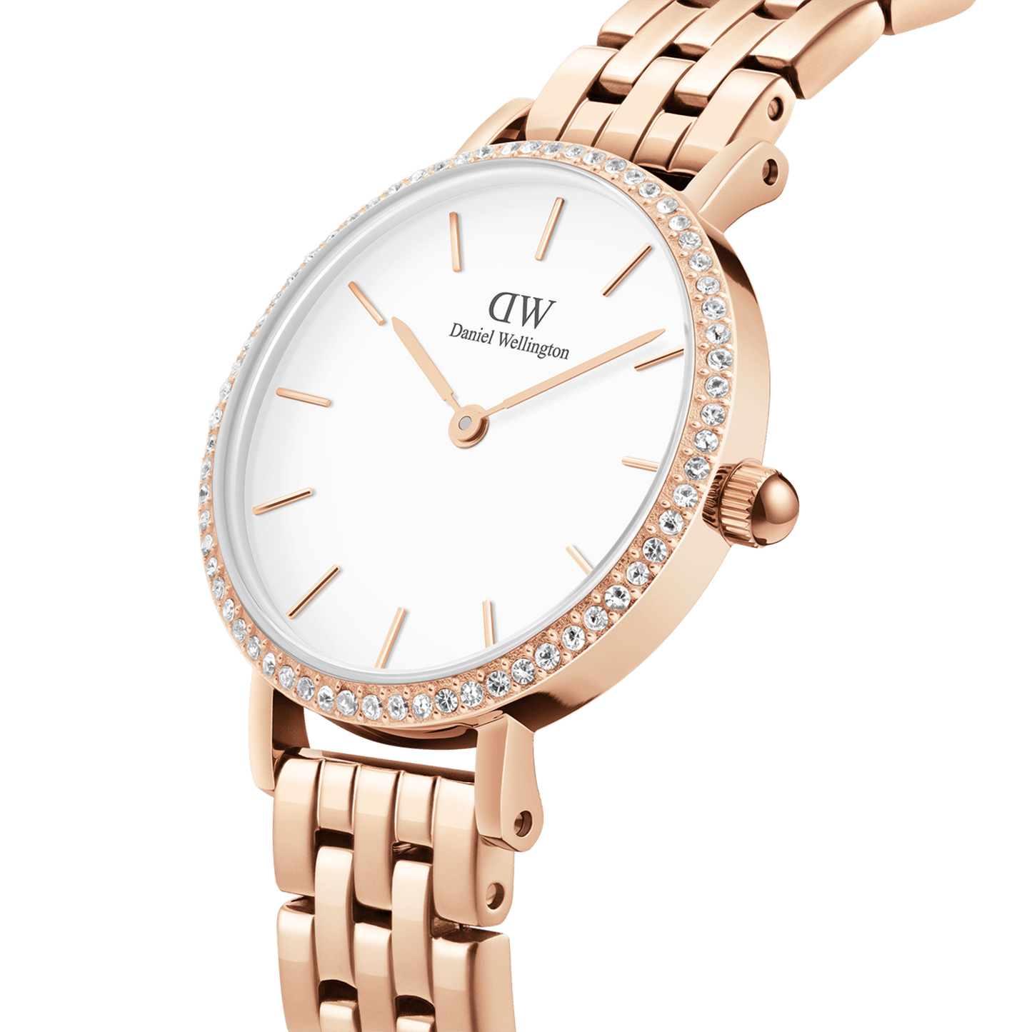 Daniel Wellington Petite 28 Bezel 5-Link White & Rose Gold Watch