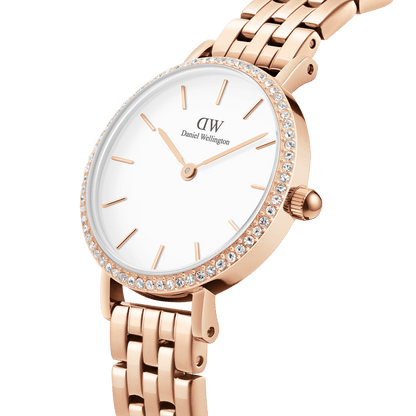 Daniel Wellington Petite 28 Bezel 5-Link White & Rose Gold Watch