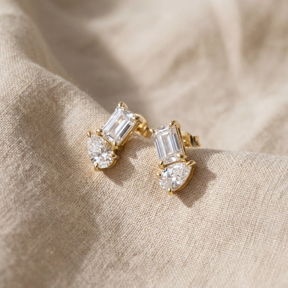 toi et moi diamond earrings yellow gold