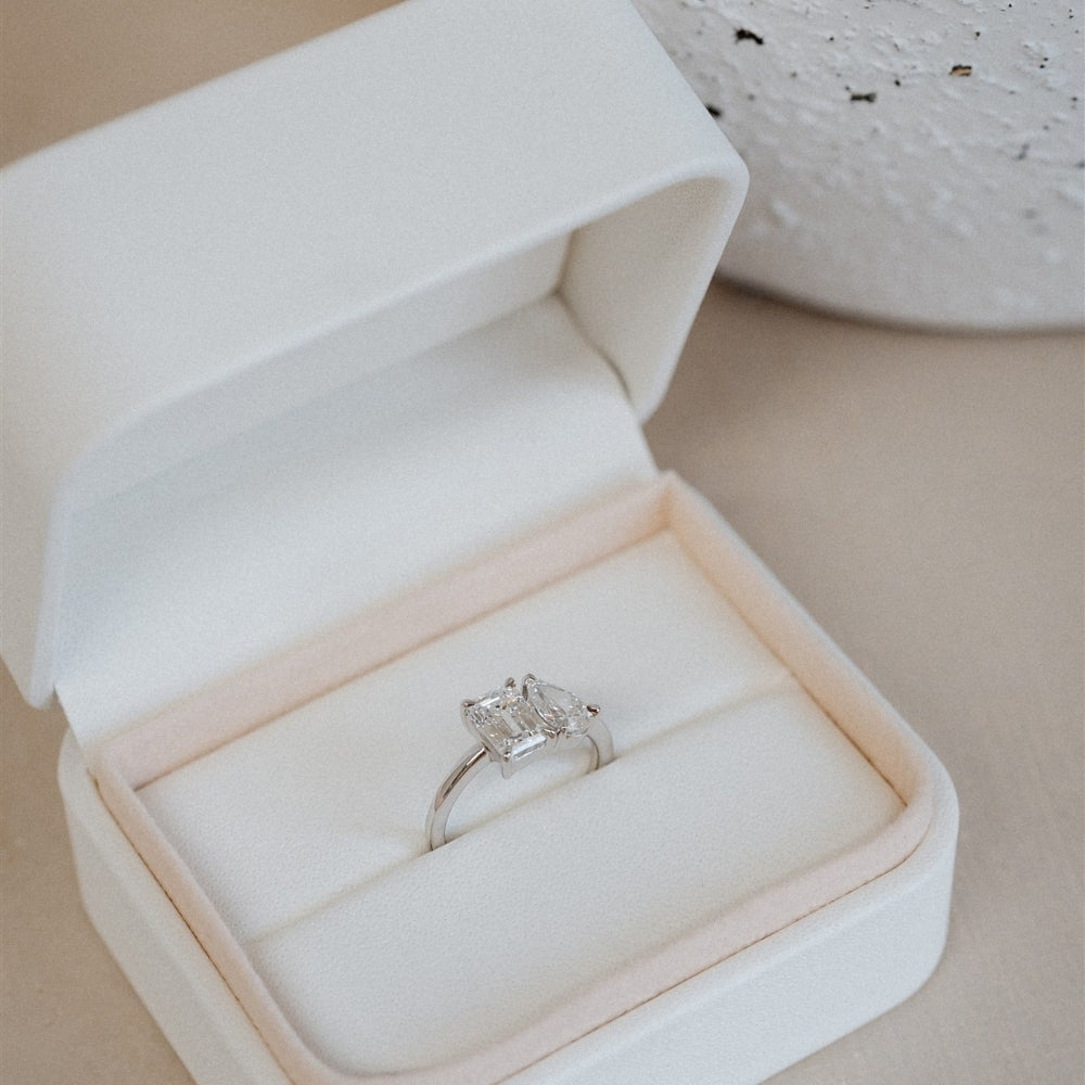 toi et moi engagement ring in box