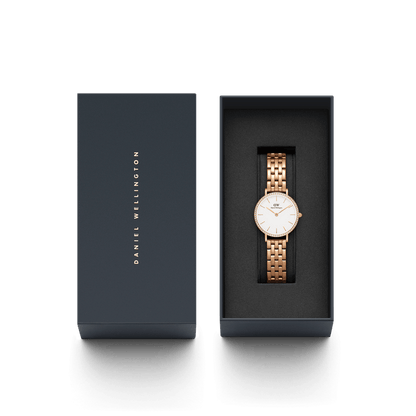 Daniel Wellington Petite 28 Bezel 5-Link White & Rose Gold Watch
