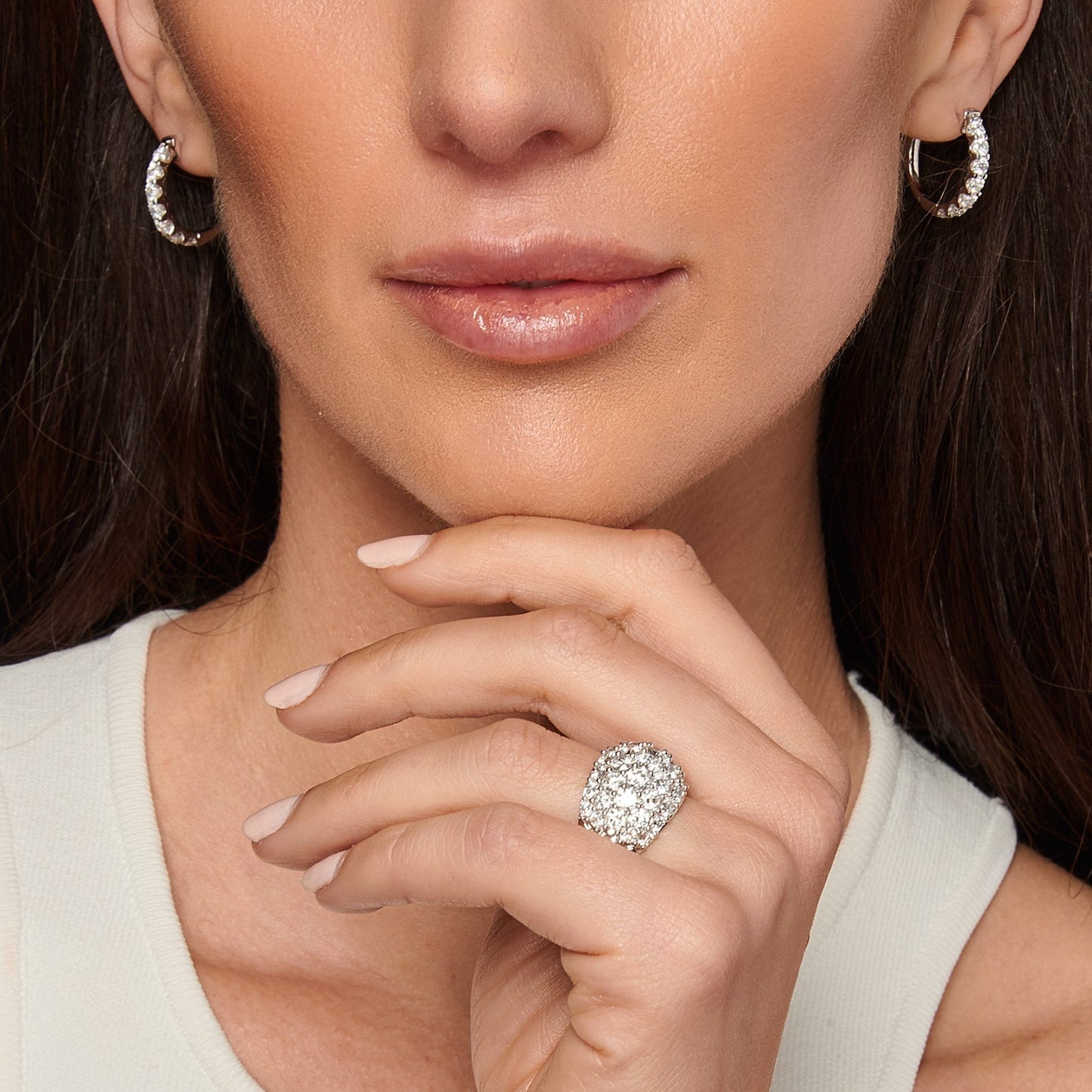 Diamond Huggies on model 